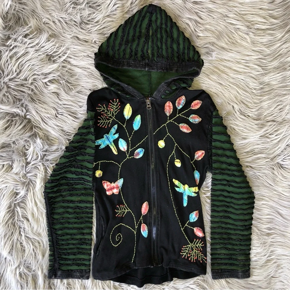 True Vintage y2k Rising International Cottagecore Full-Zip Hobbit Hoodie, Size M - Picture 3 of 5